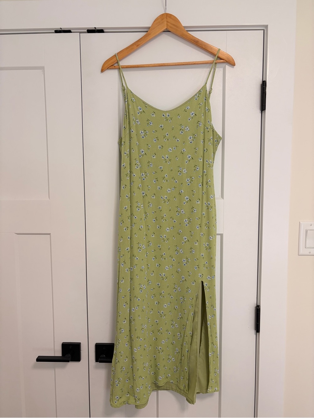 Light Green Floral Slip Dress with Side Slit
